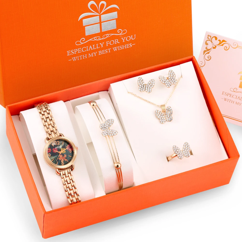 Горячая Распродажа 2022, набор из 5 предметов, женская бижутерия в стиле лесбия, изысканные наручные часы, Подарочная коробка, День святого Вал...
