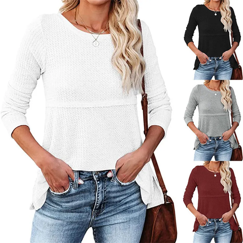 

2022 autumn and winter new women's fashion casual back hollow round neck long-sleeved loose top women's