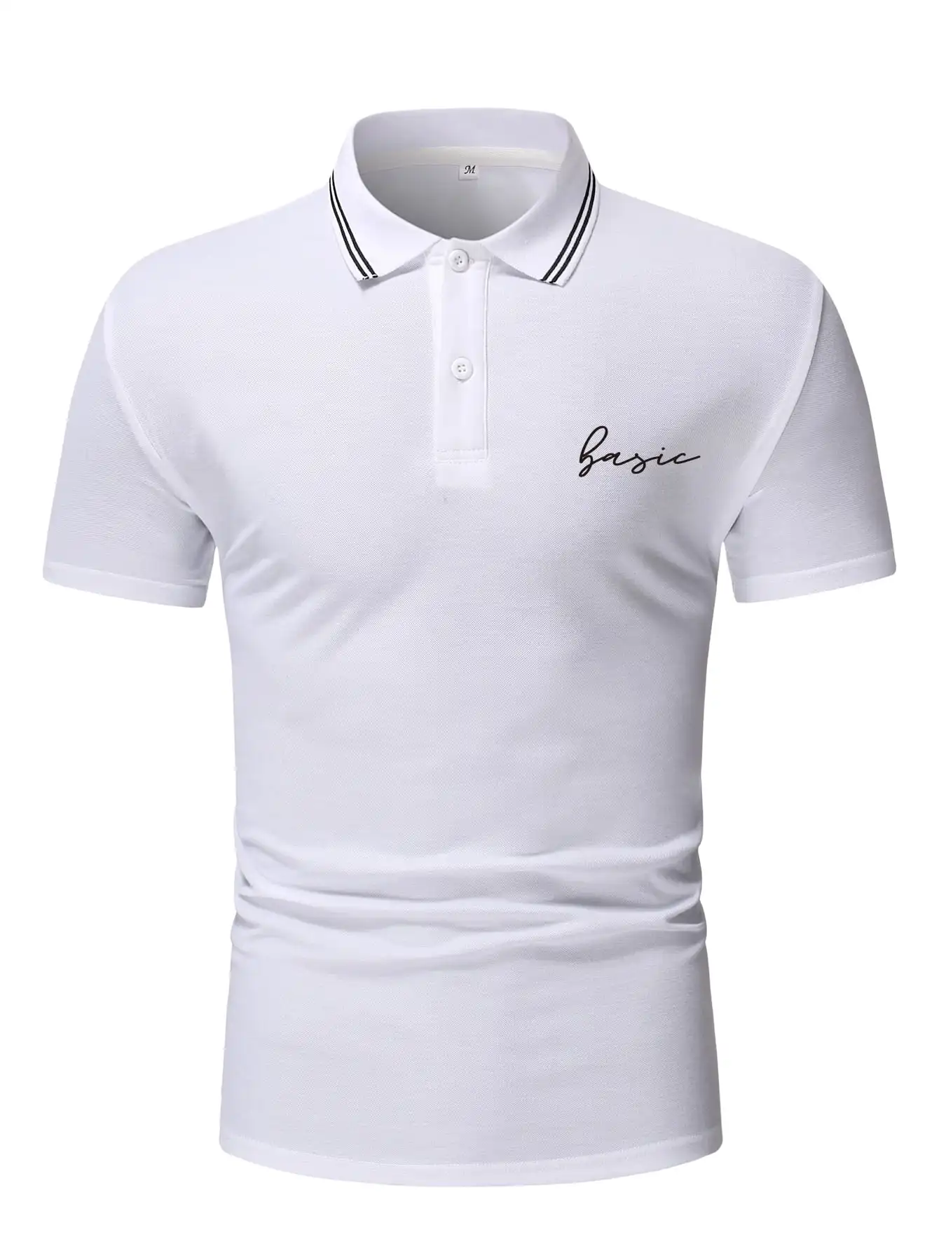 

Business casual men's polo shirt white contrast color short-sleeved printed button 2022 summer new British style top