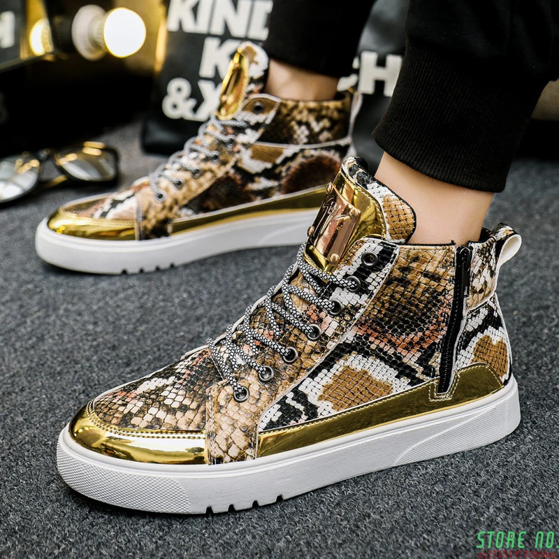 Кроссовки мужские высокие повседневная обувь под змеиную кожу дизайнерская в