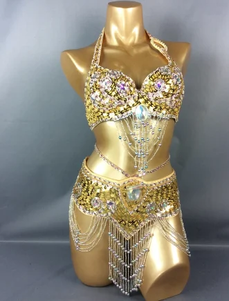 2023 women Women Beaded Sequins Belly Dancing Suite Belt+Bra Samba Costumes adult dance clothes