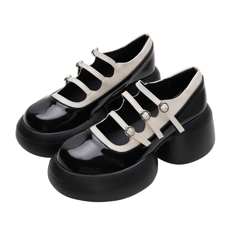 

2023 Big Toe Thick Bottom Womens Mary Jane Shoes JK Harajuku Japanese Style Buckle Strap Leather Shoes Woman Patchwork
