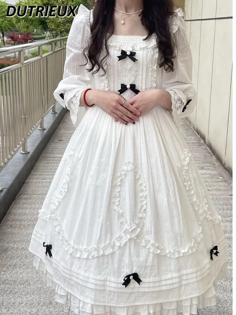 

Новинка Весна 2023, женское платье в японском стиле, милое хлопковое платье принцессы с оборками и кружевом, женское платье