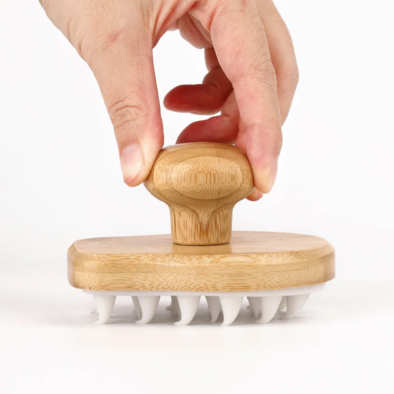 Силиконовая щетка для шампуня массажер кожи головы деревянная мытья крови тела