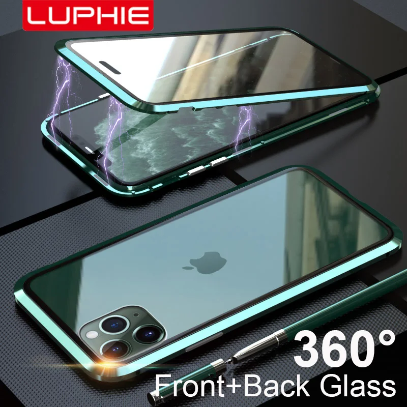 

Luphie Full Wrap Case for iphone 12 Pro Max Case mini 11 Xs 9H Tempered Glass Phone Magnetic Cases X SE 7 8 Plus Xr Magnet Cover