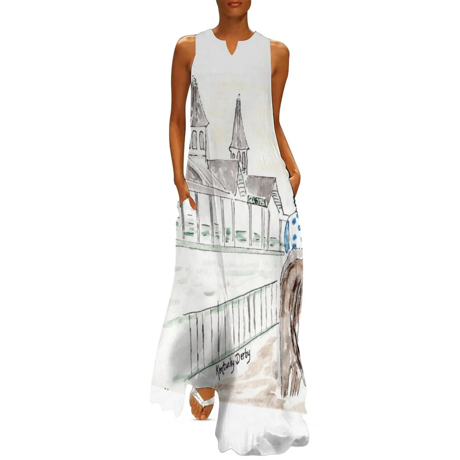 Жокей на лошади акварель Кентукки Дерби Луивиль КИ Южное длинное платье пляжное