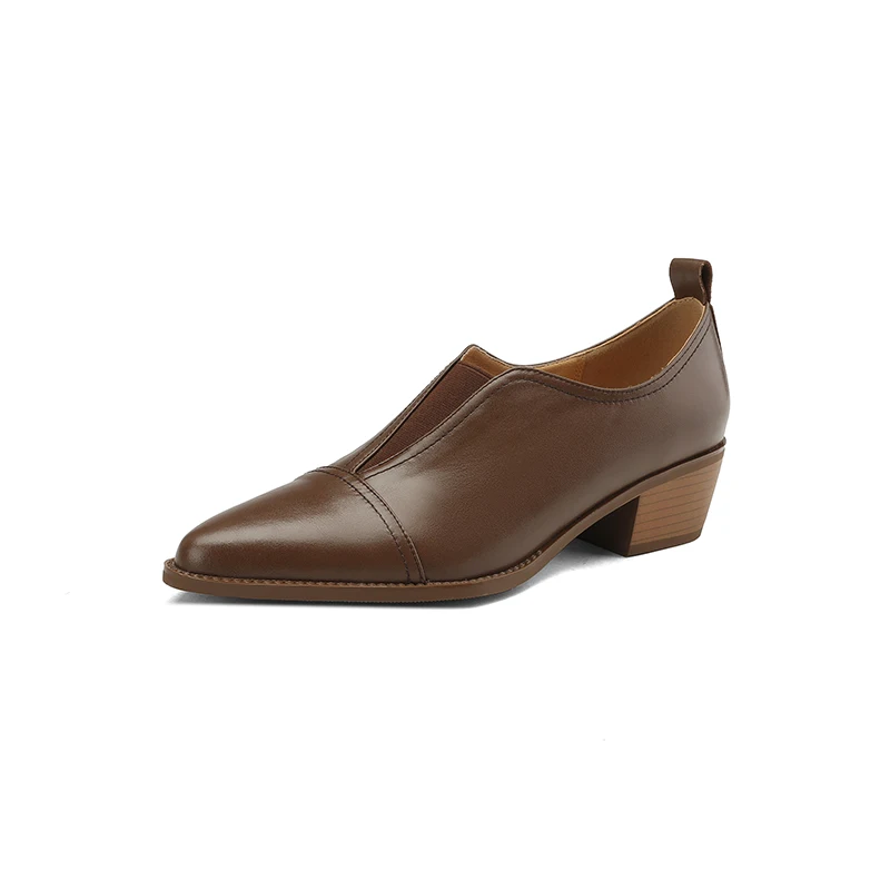 

Женские туфли из натуральной кожи, с острым носком, на толстом каблуке 22-25 см