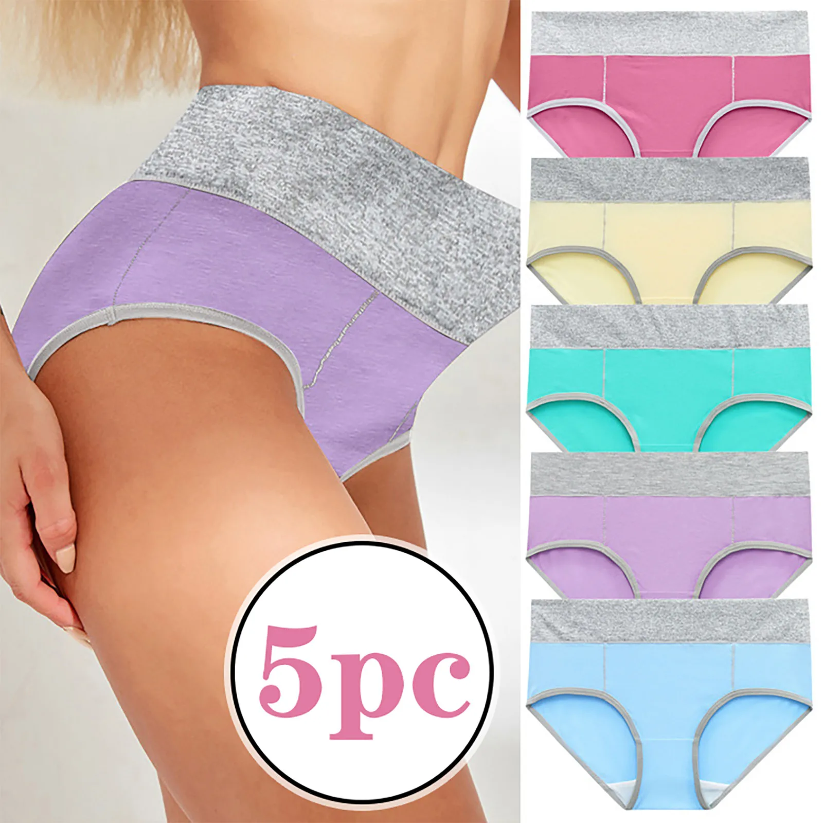 

5pcs Seamless Briefs Women High Waist Panties Female Underpants Shaperwear Underwear Lingerie Comfort Tummy Control Pantys Set
