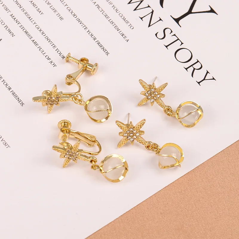 

Six-Pointed Star Diamond Ear Studs Pendant Opal Korean Style S925 Silver Needle Temperament Earrings Jewelry Women New