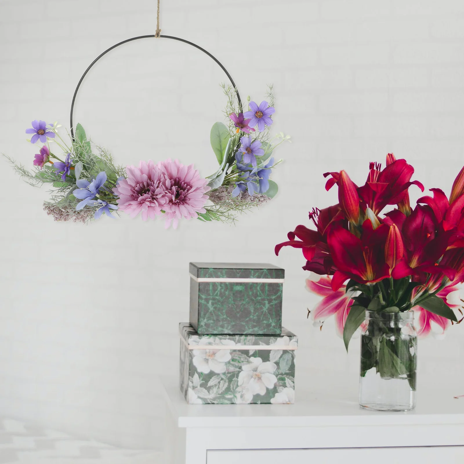 

Искусственный настенный цветочный венок, круглая рама, цветочная гирлянда с листьями, весенне-летний венок