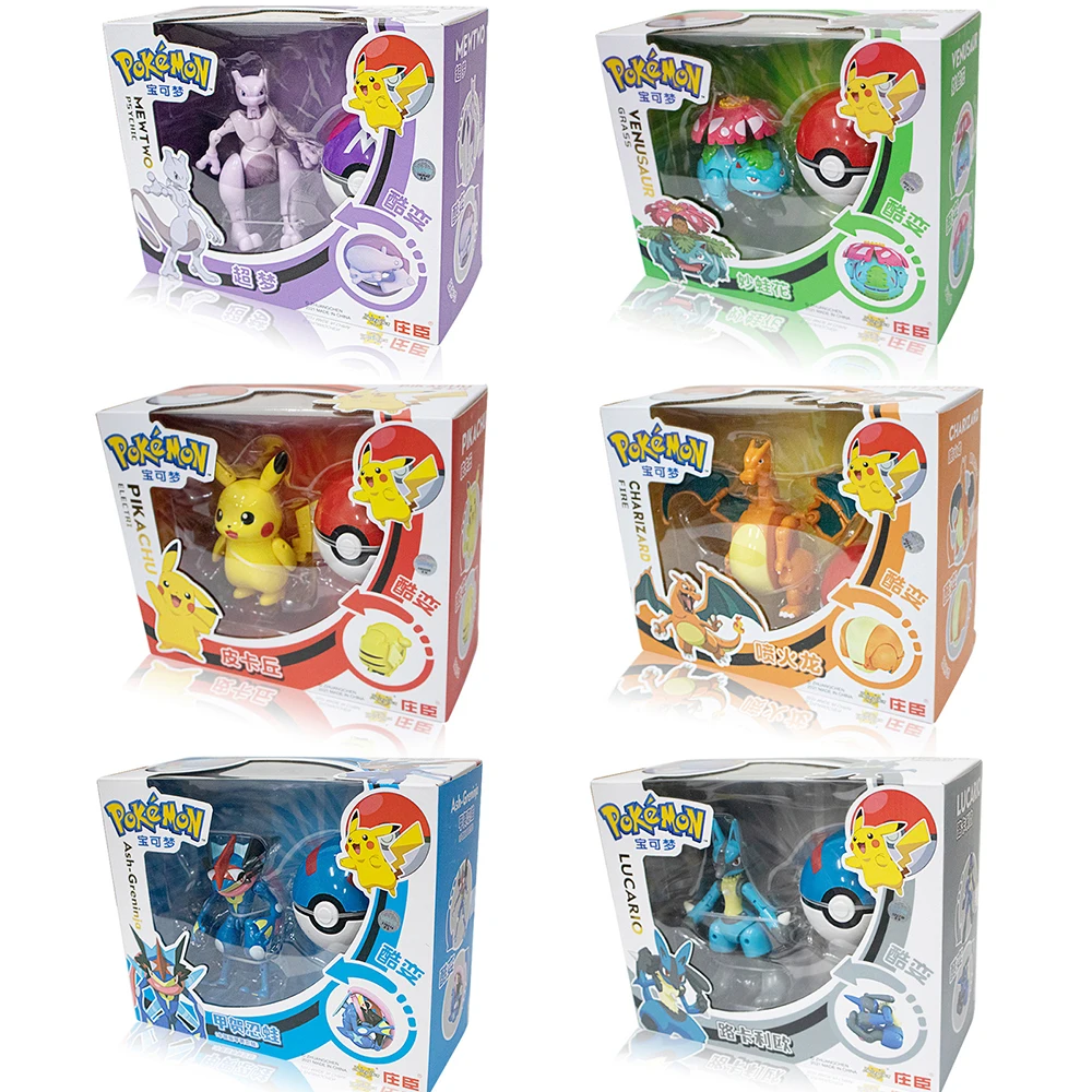 

Genuine Pokemon Pocket Monster Pokeball Deformation Toys Pikachu Charizard Gyarados Mewtwo Anime Figures Model Toys Kids Gifts