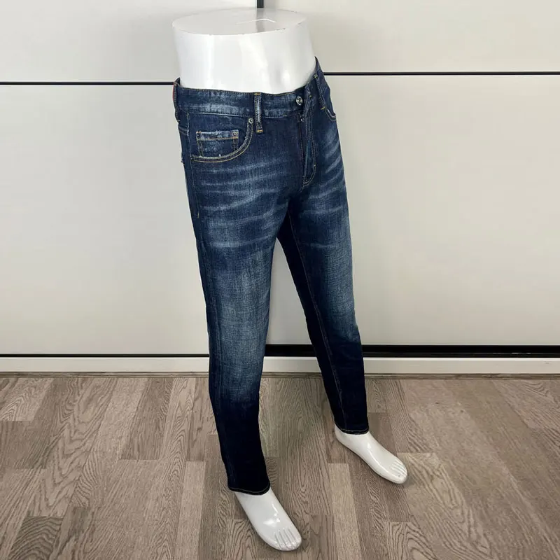 Italian Style Fashion Men Jeans High Quality Retro Blue Elastic Slim Fit Vintage Jeans Men Designer Denim Brand Pants Hombre