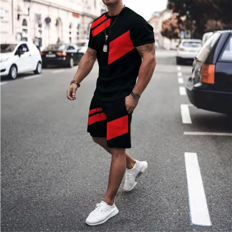 

Men's Tracksuit Casual Summer Soild Color Hawaii Beach Man 2 Piece Fashion T-shirt +Shorts Plus Size Loose Men's Set Streetwear