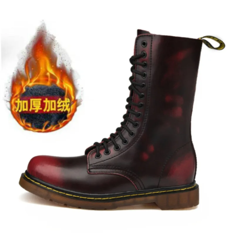 Winter High Top Martin Boots Men's Round Head Outdoor Desert Army Boots Couple Genuine Leather Long Sleeve Large Women's Boots