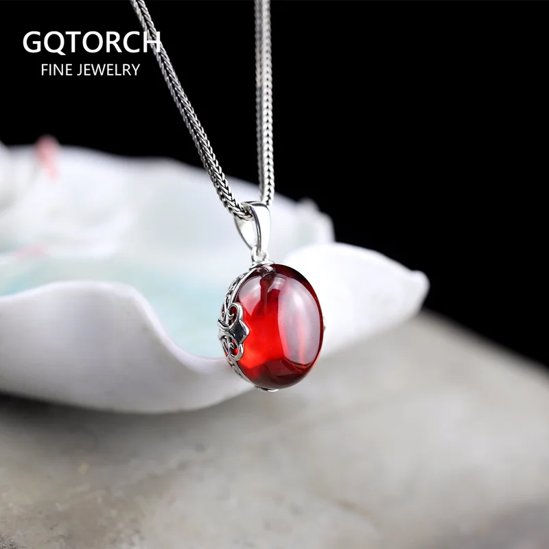 

Genuine 925 Silver Pendant For Women Natural Red Garnet Simple Elegant Pendant Colgante Plata De Ley 925 Mujer