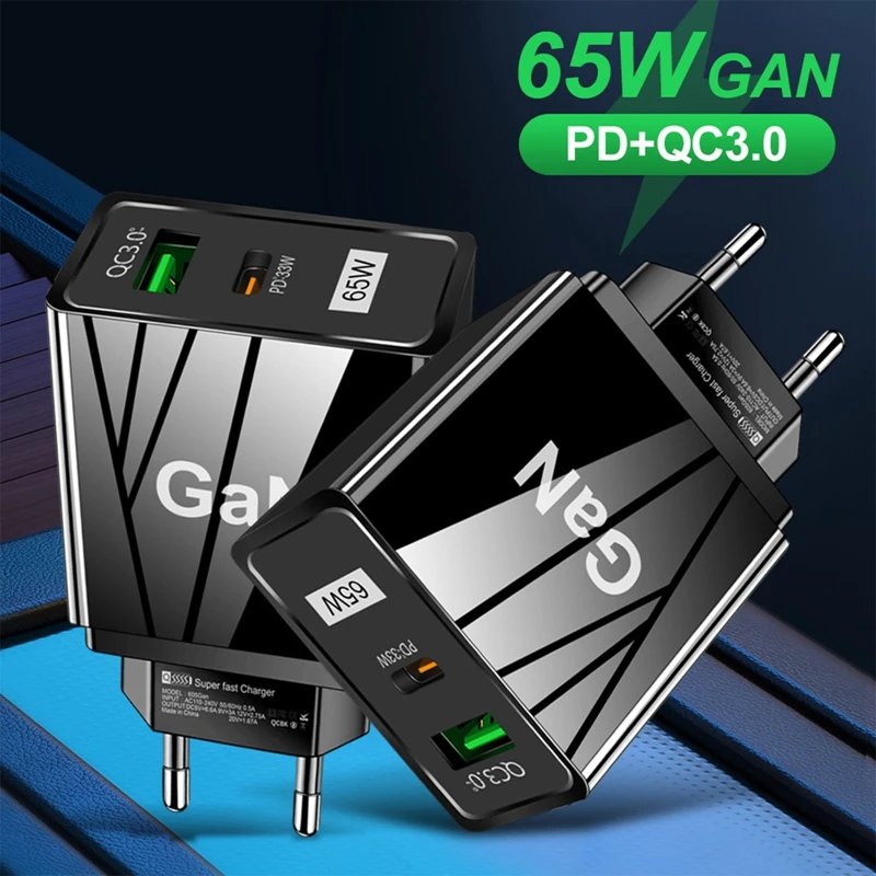 65W GaN Charger Tablet Laptop Fast Charger Type C PD Quick Charger Eurocode Plugs Adapter