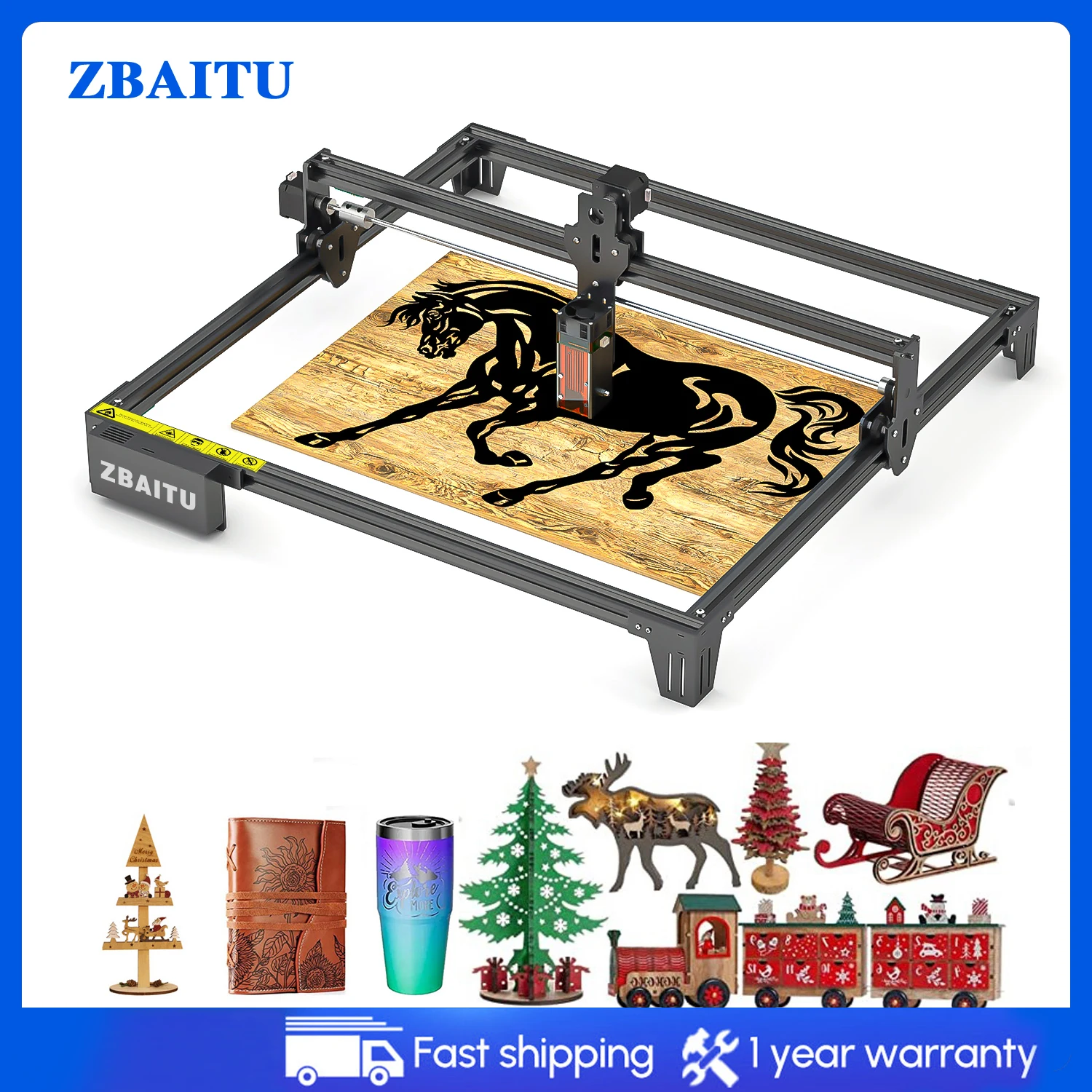 ZBAITU Laser Engraver Cutter Machine 80W CNC Engraving Wood Metal Acrylic Glass Offline Printer with Air Assist Nozzle Airflow