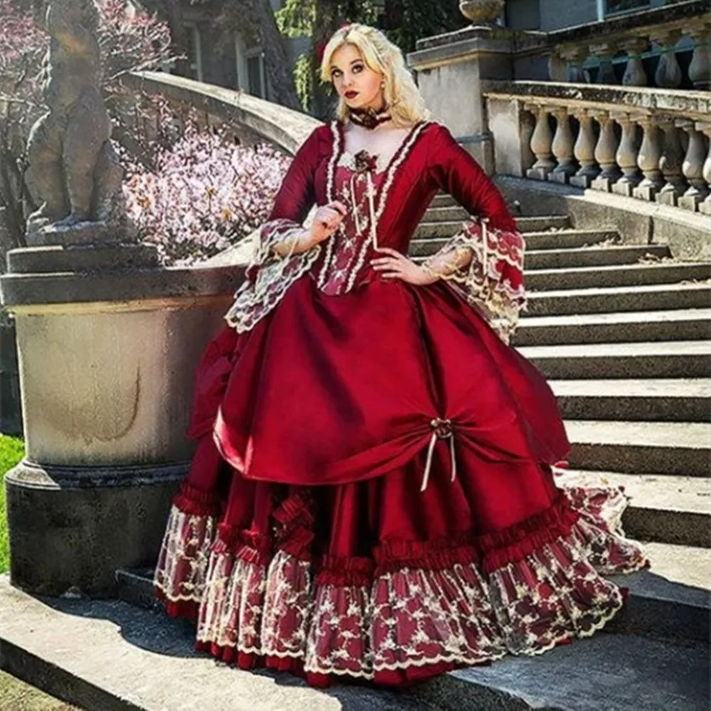 

Classic Medieval Fantasy Quinceanera Dresses Victorian Halloween masquerade Prom Dress Gown Queen Puffy Red Sweet 16 Dress