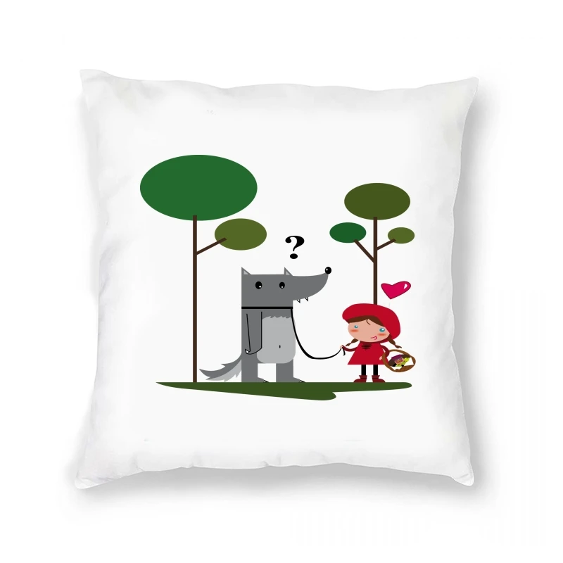 

Autumn Funny Pillow Case White Little Red Riding Hood And Bad Wolf Print Cartoon Clothes