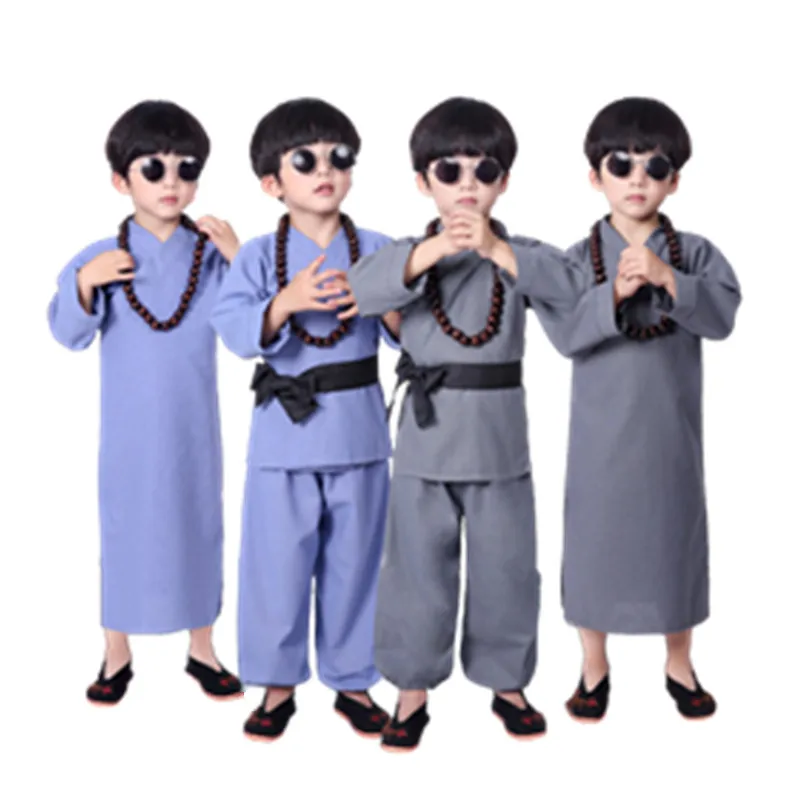 

Cotton-flax Cute Shaolin Monk Costume Kids Halloween Cosplay Suits Kungfu Bonze Clothing Movie Play Photography Funny Clothes
