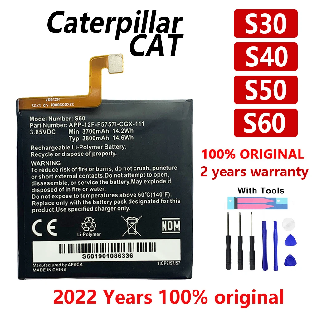 100% Original For Caterpillar Cat S60 S50 S40 S30 APP-12F-F57571-CGX-111 Mobile Phone High Quality Batteries With Free Tools