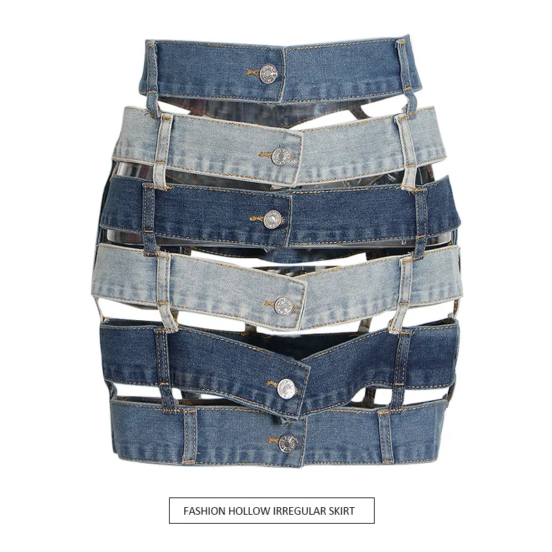 

2023 Summer New Color Contrast Patchwork Hollow out Buckle Design Tooling Style Short Skirt