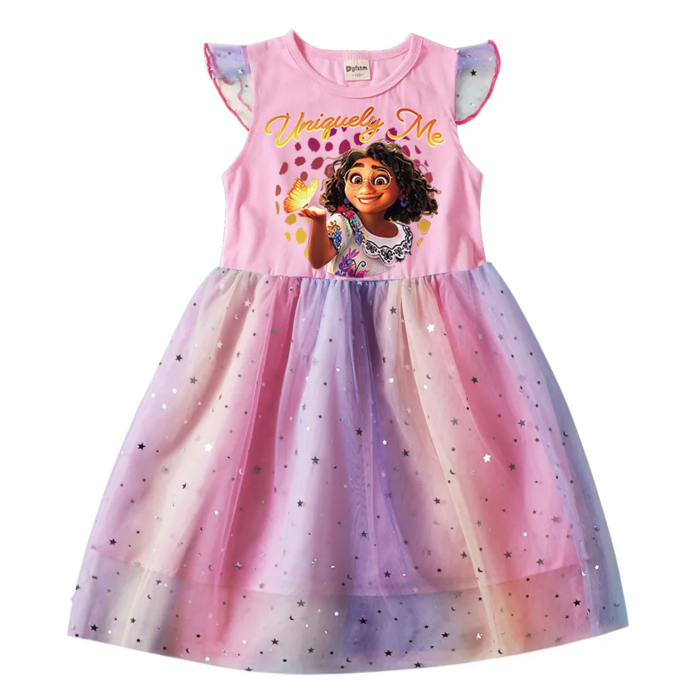 Летнее платье для девочек Disney Стич пэчворк Радуга вечерние мультяшное детское