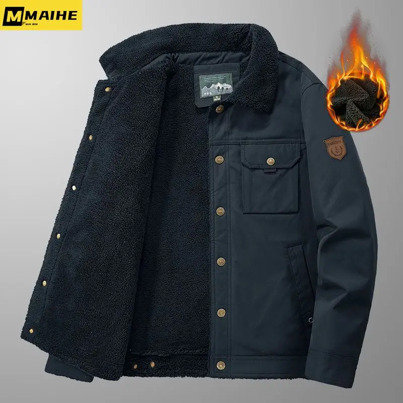 

Men's Jacket Short Winter Parkas Lapel Men's Winter Jackets Lamb Fur Lining Men's Cold Jacket Plush and Thicken Fur Lined Coat