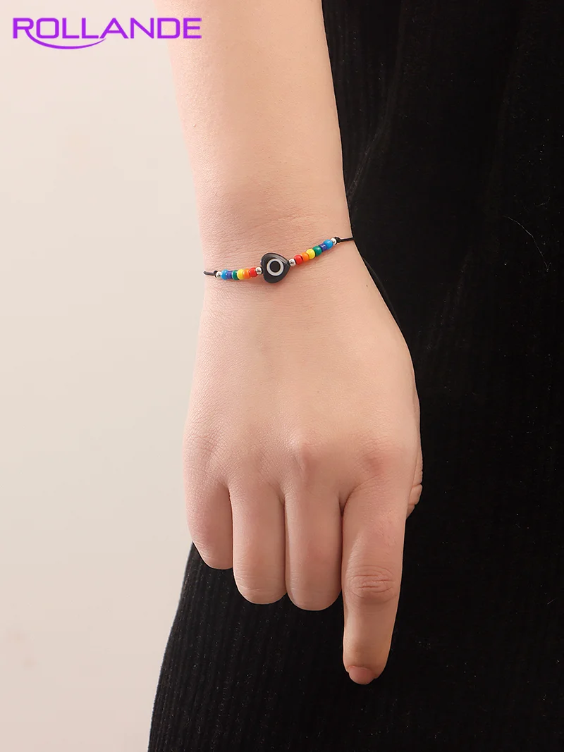 

Lady Colorful Small Rice Beads Heart Shaped Devil's Eye Braided Bracelet Bracelet Rope Popular Jewelry Birthday Gift