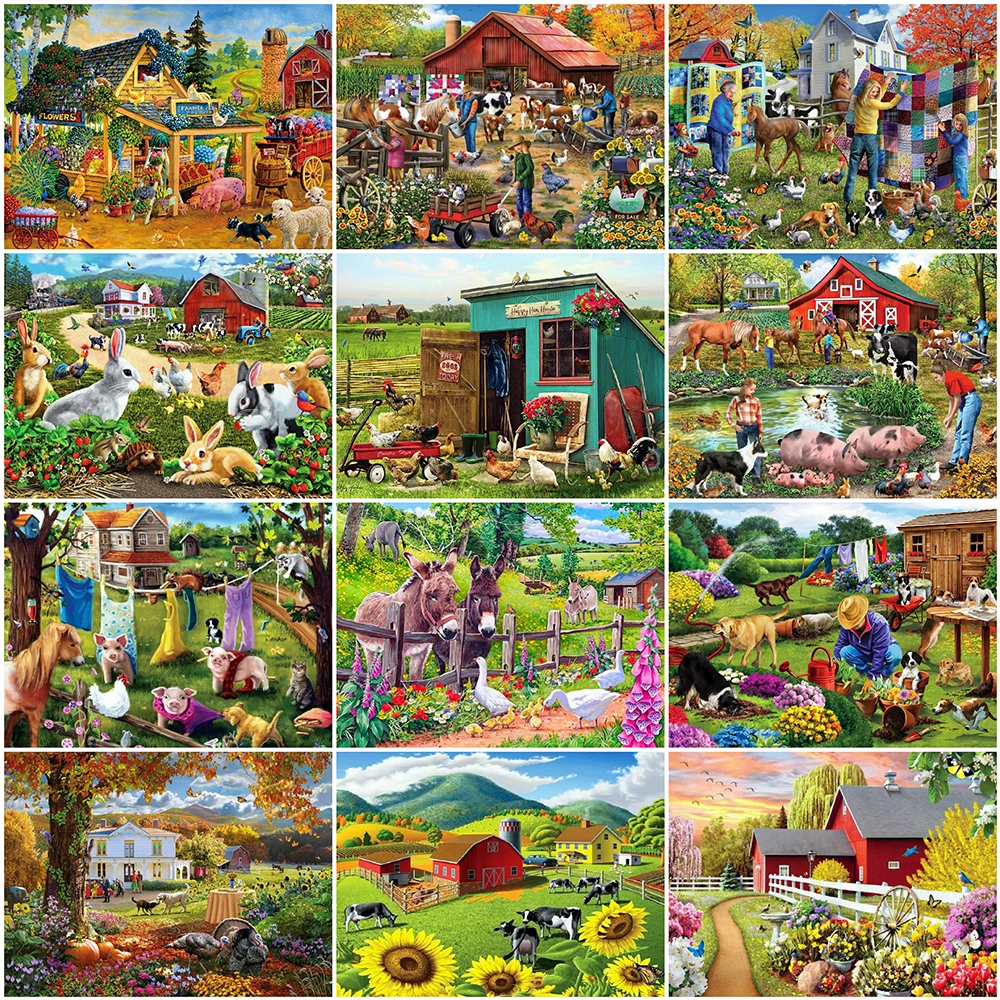 

MomoArt Diamond Painting Farm Animal Cross Stitch 5D Diamond Embroidery Landscape House Mosaic Rhinestone Pictures Complete Kit
