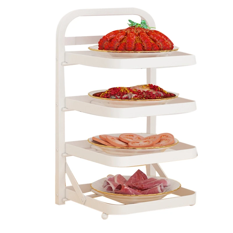 

Punch-Free Folding Vegetable Rack Multi-Layer Classification Side Dish Rack Home Kitchen Hot Pot Side Dish Rack