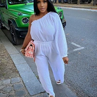 solid cotton tracksuit jumpsuit women skew collar one shoulder straight romper casual street sporty one piece outfits overalls
