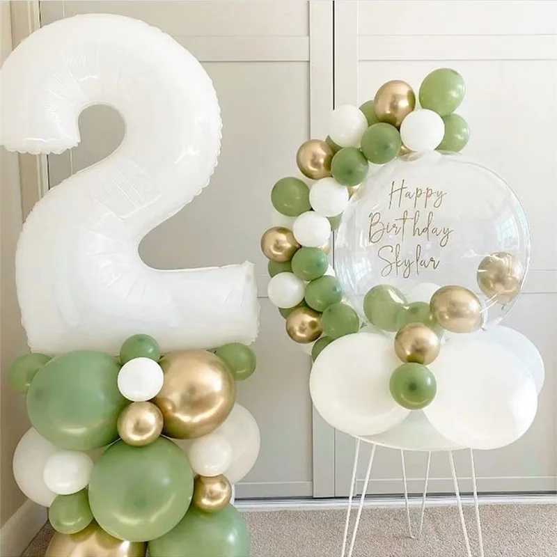 

73pcs 32inch White Number Balloons Birthday Avocado Green Chrome Gold Latex Balloon Garland Anniversary Baby Shower Party Decora