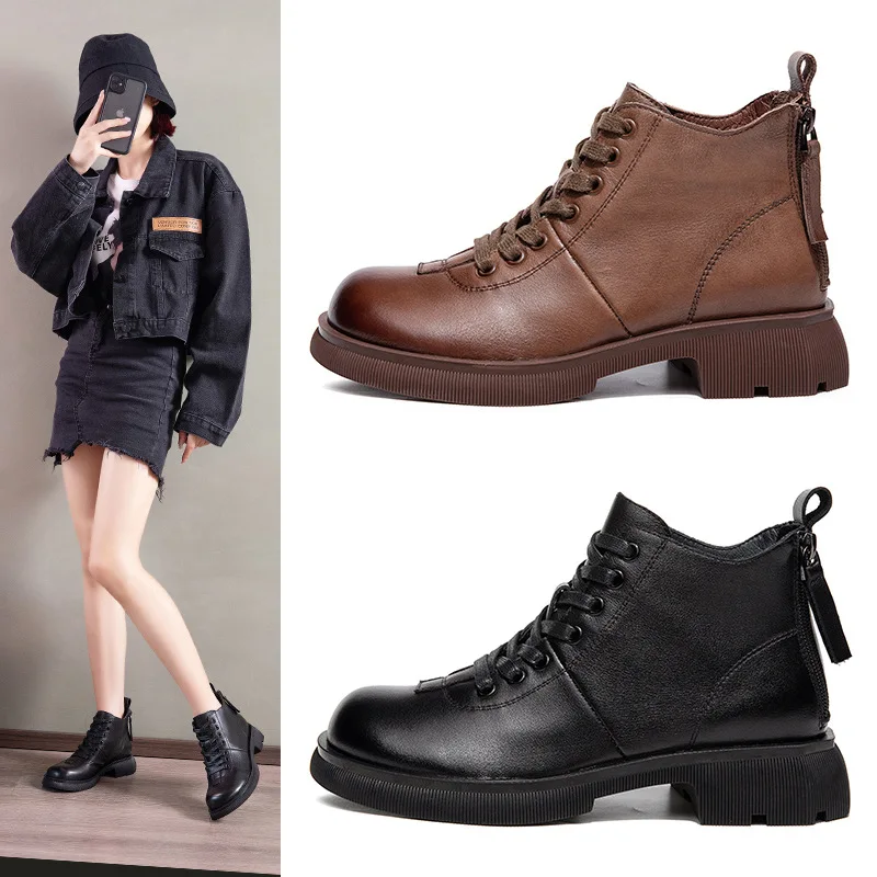 

Женские ботинки из натуральной кожи, на платформе