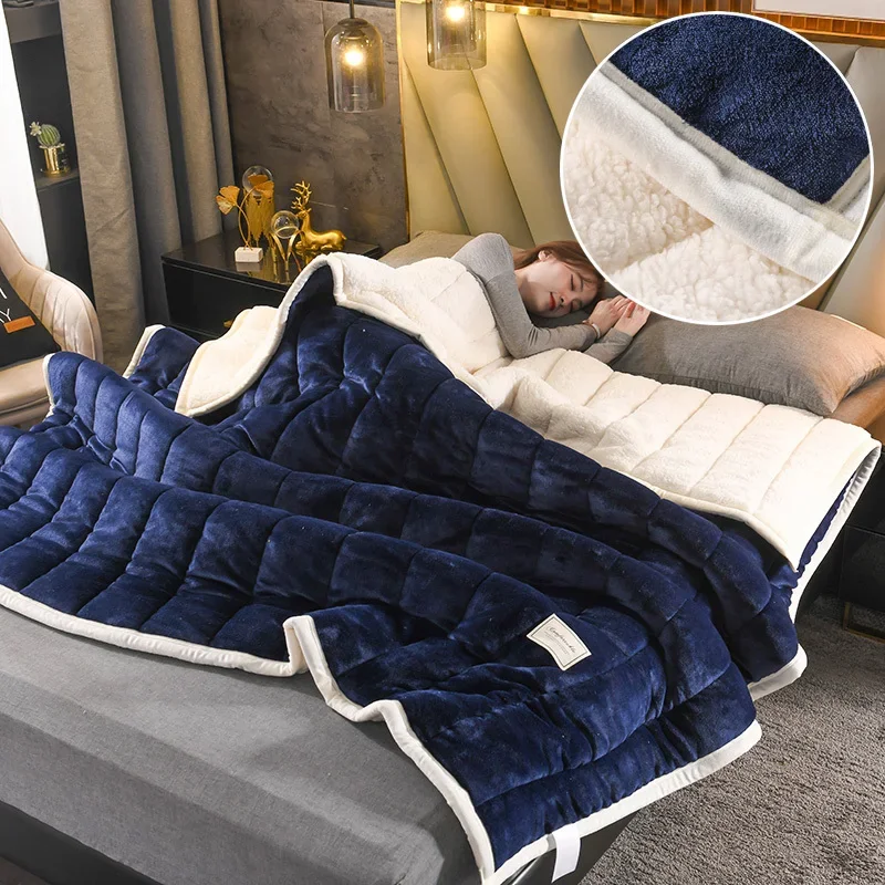 

Зимнее одеяло, утолщенное мягкое уютное одеяло из кашемира ягненка, Европейское трехслойное бархатное двустороннее одеяло