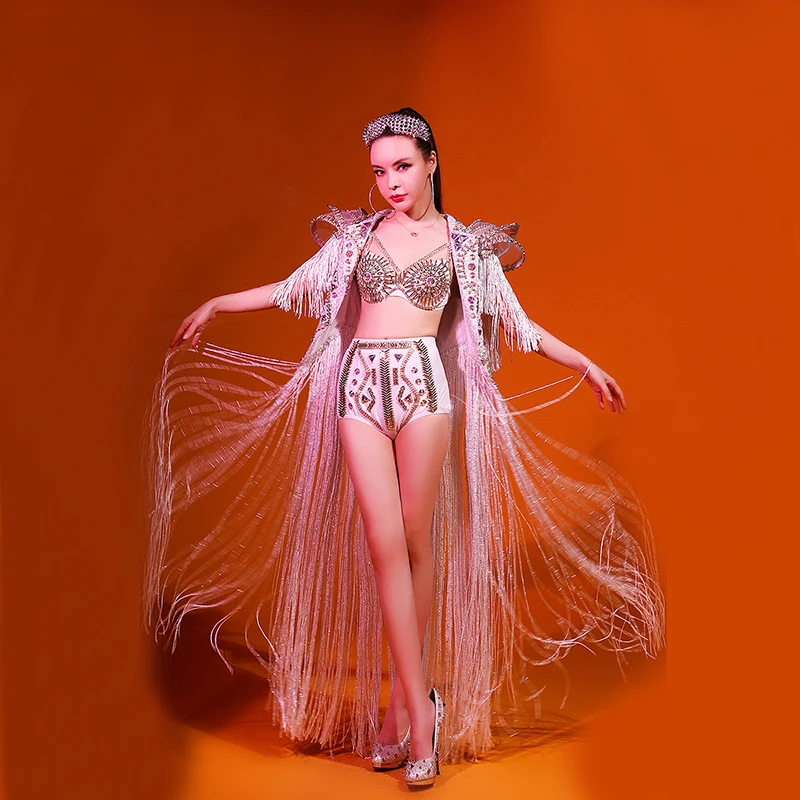 Женские Блестящие кристаллы женская одежда для представлений белая блестящая