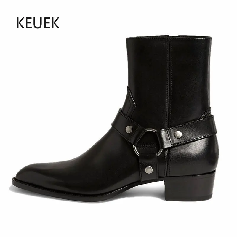 

New Design Chelsea Boots Men British Style Fashion Side Zipper Pointed Toe Genuine Leather Ankle Motorcycle Boots Male Shoes 5C