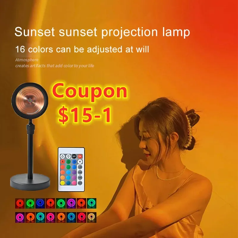 

Lights Sunset Rainbow Projector Usb Bedside Table Lamp Valentines Day Gift Lamps Bedroom Bar Coffee LED Atmosphere Light