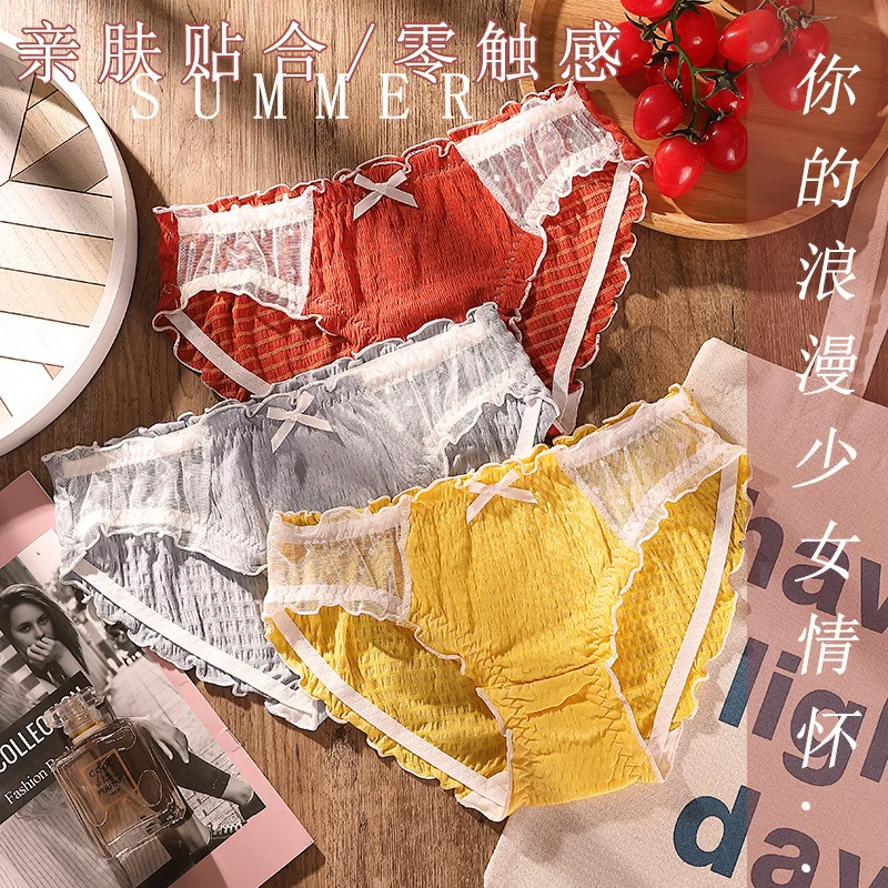 

Japanese Girl Lace Stringy Selvedge Underwear Women'S Cotton File Antibacterial Mid-Waist Breathable Sexy Women'S Briefs