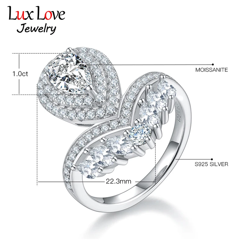 

2023 Vvs1D 1ct Diamond Pear Cut Crown V Style Moissanite Fashion Jewellery S925 Silver Jewelry 18K Gold Plated Wedding Ring Gift