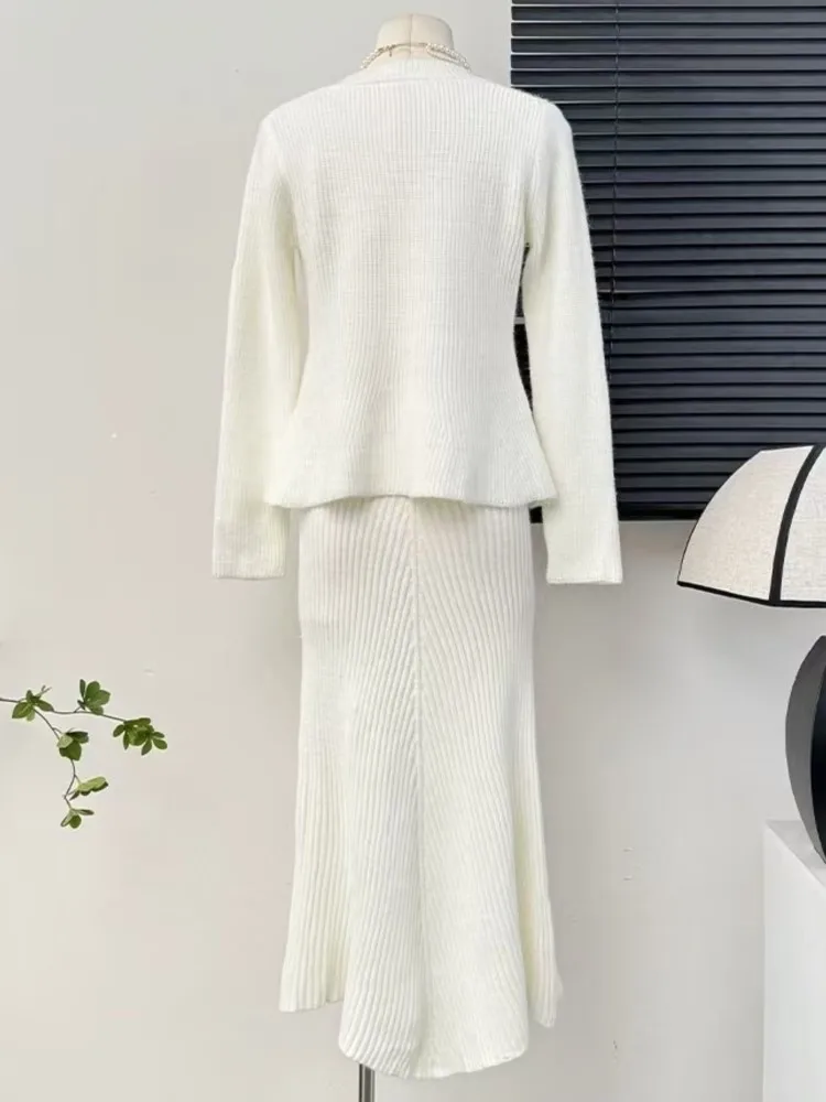 Модный элегантный вязаный костюм женский2024 осенне-зимний свитер с квадратным