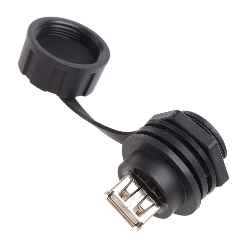 

USB 2.0 Female Panel Pass Connector Mount Socket Plug Waterproof IP67 With Cap