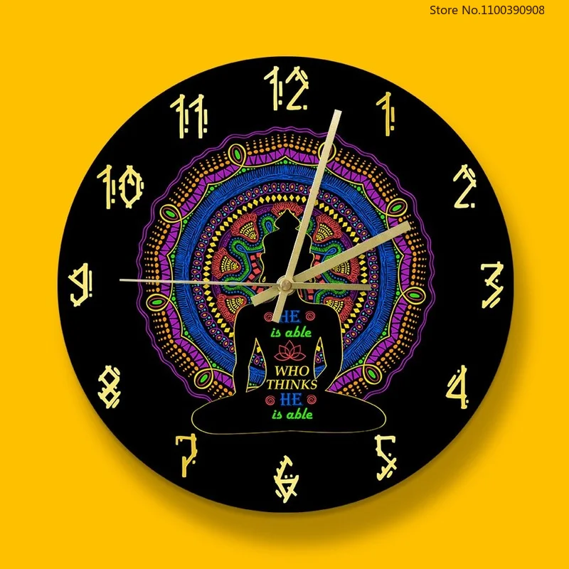 

12 Inches Buddha Theme Wall Clock Round Retro Design Yoga Element Wall Hanging Watch Battery Powered Pointer Silent Clocks Zegar