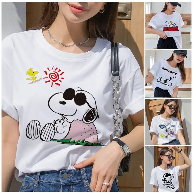 

Cute Dog Snoopy Comic T Shirt Summer Clothes Casual Women Tee Hip Hop O-Neck Streetwear Print Comfort T-shirt