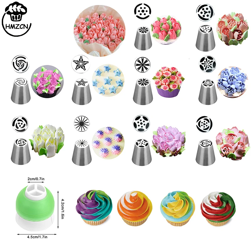 7/11PCS  Russian Tulip Icing Piping Nozzles Stainless Steel Flower Cream Pastry Tip Kitchen Cupcake Cake Decorating Tools
