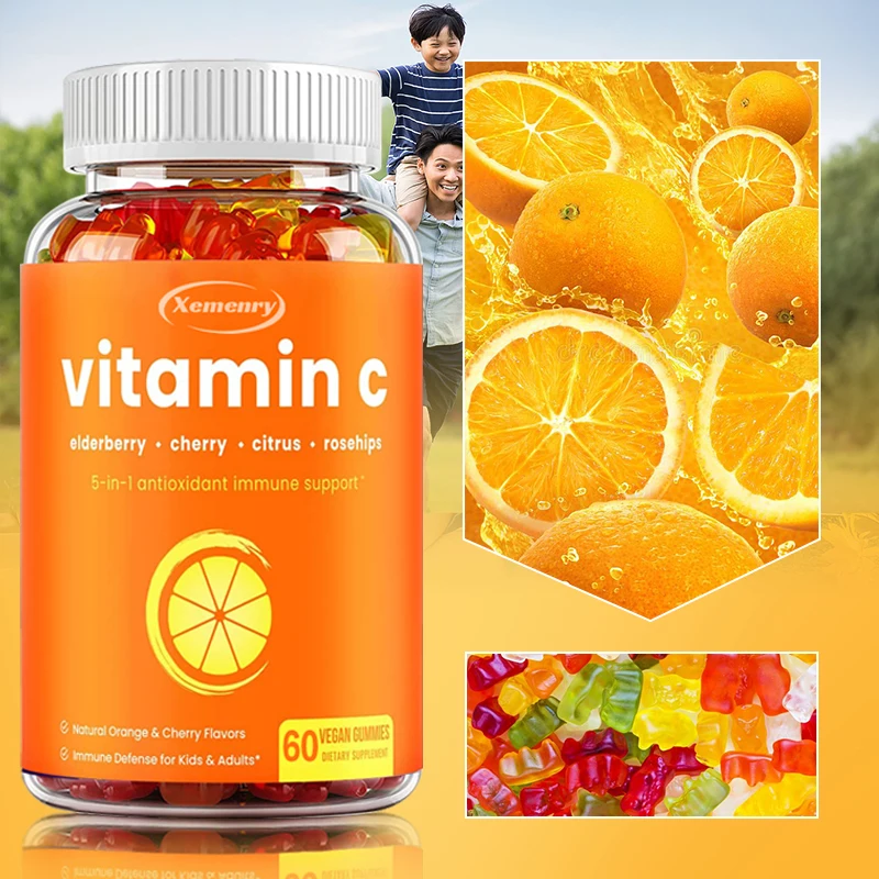 

Vitamin C Gummies for Adults & Kids | 5 In 1 Immune System Support, Elderberry, Citrus, Cherry | Immune Boosting Gummies