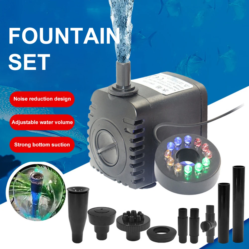 

Погружной водяной насос, бесшумная помпа для аквариума с 12 светодиодами, 10 Вт, фильтр для фонтана, пруда