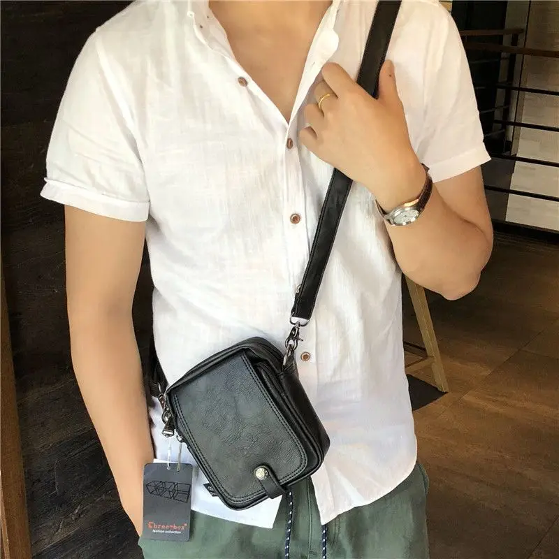 Vertical Trendy Fashion Man'S Single Shoulder Mini Pouch Retro Crossbody Bag Summer Korean Leisure Mobile Phone Bag