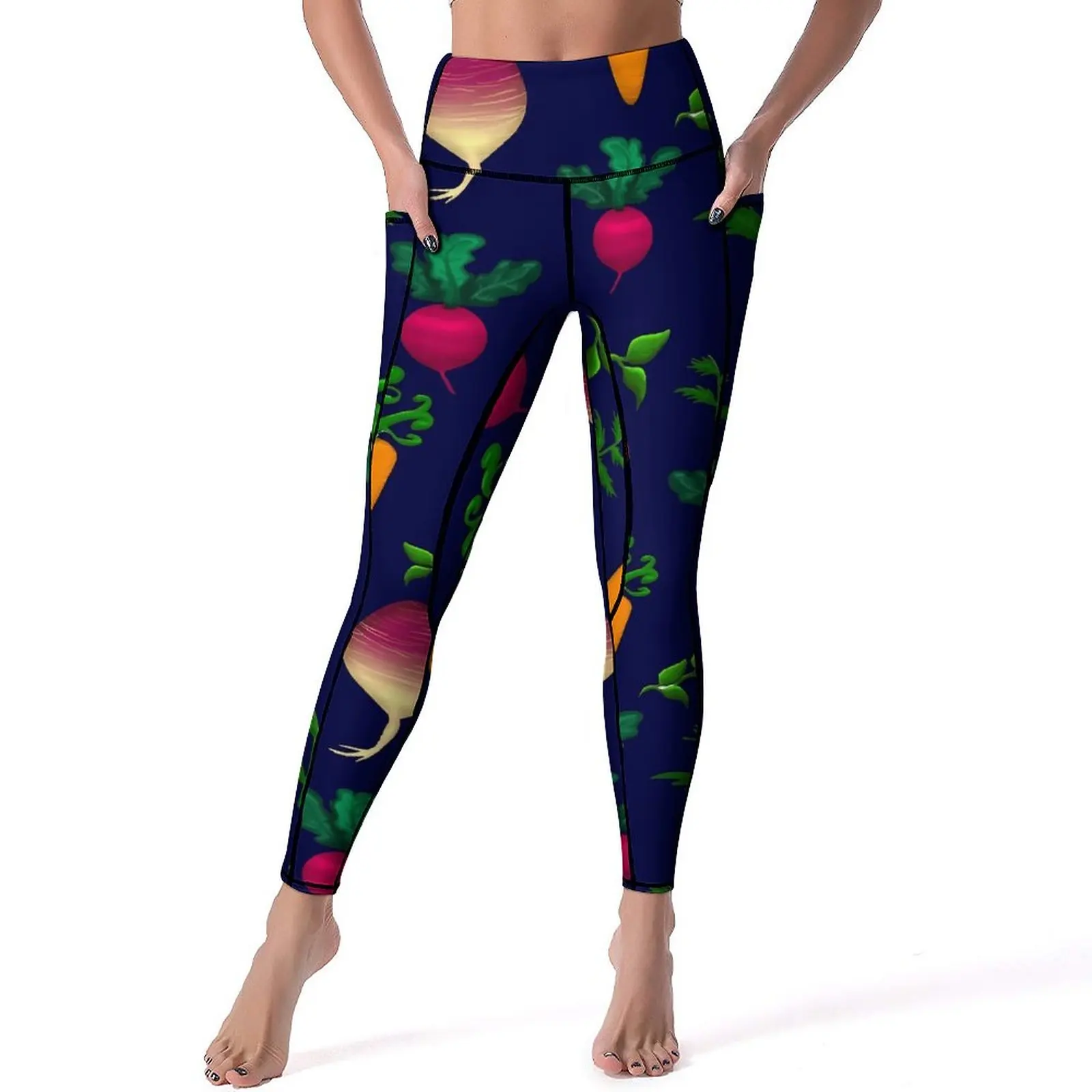 

Radishes Print Leggings Veggie Garden Fitness Yoga Pants High Waist Kawaii Sport Pants Pockets Stretch Design Yoga Legging