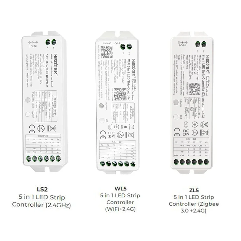 Miboxer 5 в 1 светодиодный контроллер LS2 (2 4G)/ZL5 (Zigbee + 2 4G)/WL5 (Wifi 4G) 12-24 В Alexa/Google